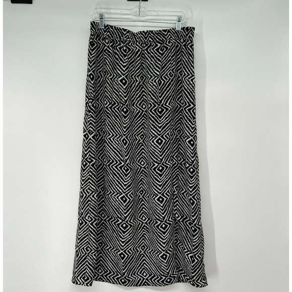 MK Michael Kors Women Maxi Skirt Long Size Medium Black White Geometric Slitted - Picture 1 of 7
